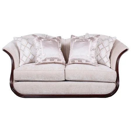 Transitional Free Floating Loveseat with Exposed Wood Frame